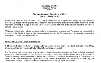 Update on COVID-19 - FAQs Assistance To Stranded Indians (as on 25 May)